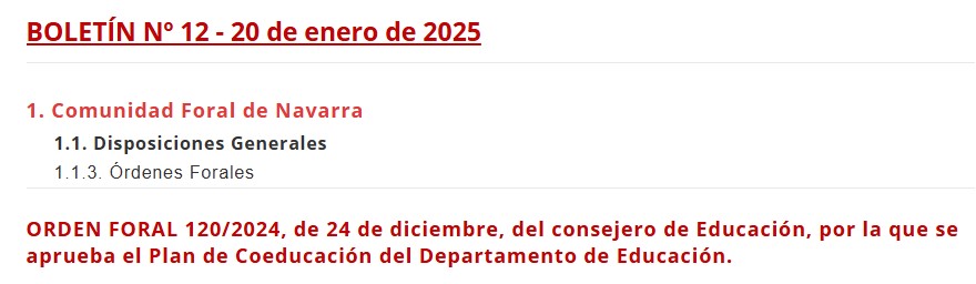 Educación aprueba la orden foral que establece el nuevo Plan de Coeducación de Navarra